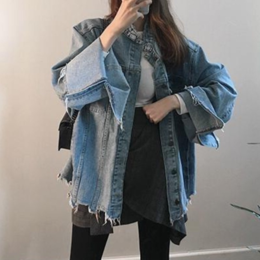 Distressed torn denim jacket oversize
